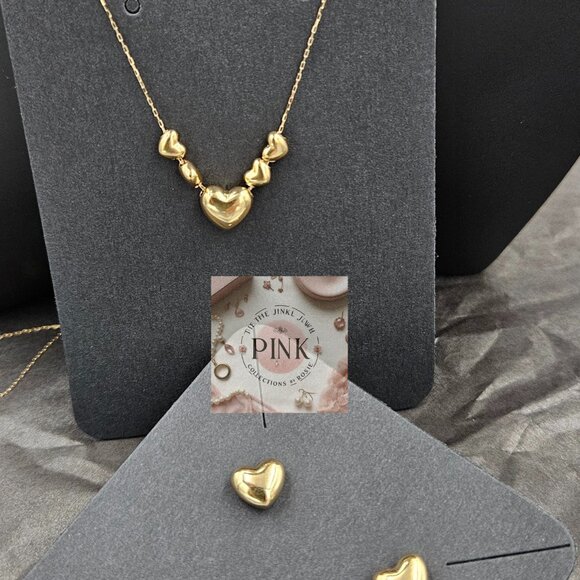 NEW Heart Station Necklace 18K Japan real Gold Stamped 40cm - Picture 6 of 7